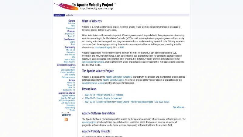 Homepage of Apache Velocity