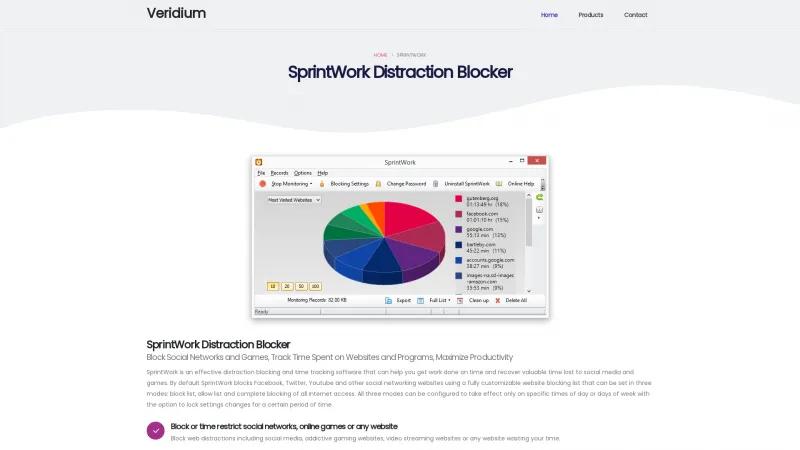 Homepage of SprintWork Distraction Blocker