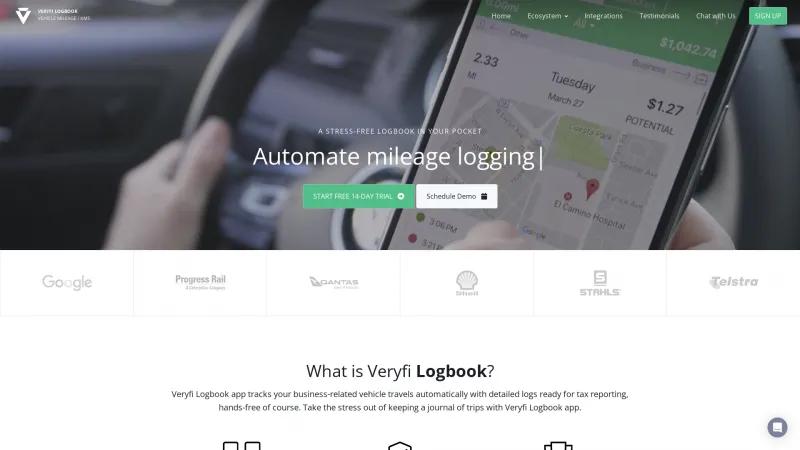 Homepage of Veryfi Logbook Mileage Tracker