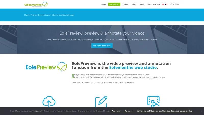 Homepage of EolePreview