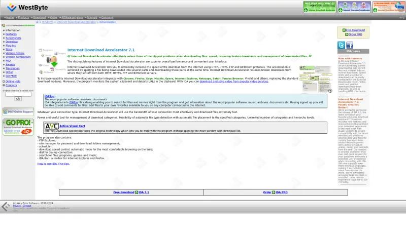 Homepage of Internet Download Accelerator