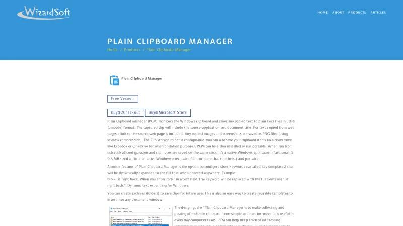 Homepage of Plain Clipboard Manager