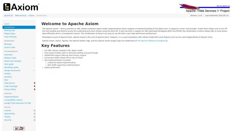 Homepage of Apache Axiom