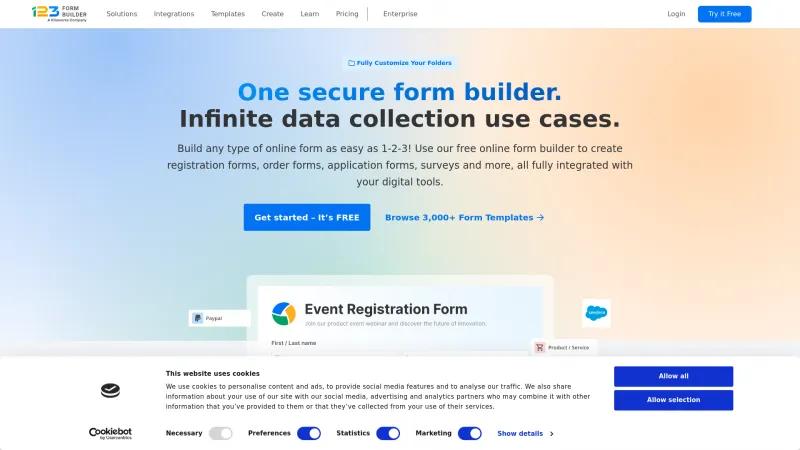 Homepage of 123FormBuilder