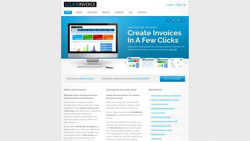 Homepage of 1Click Invoice