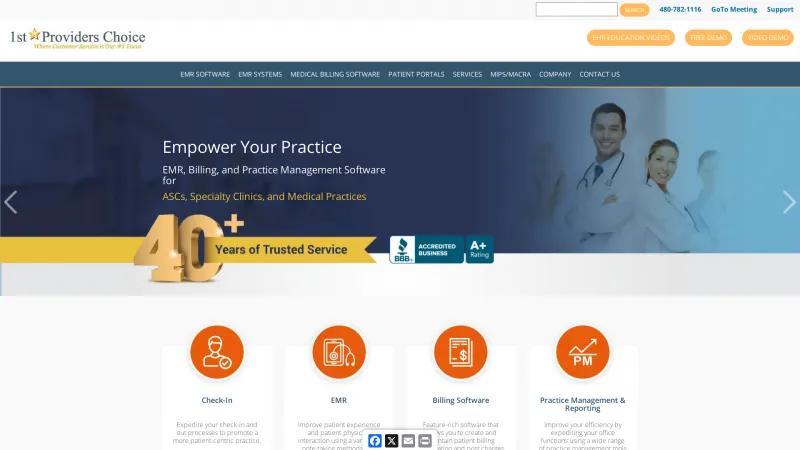 Homepage of 1st Providers Choice EMR Software