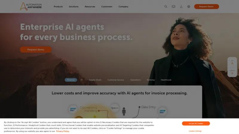 Homepage of Automation Anywhere