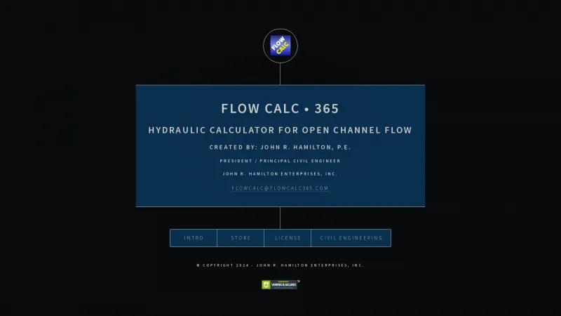 Homepage of Flow Calc 365