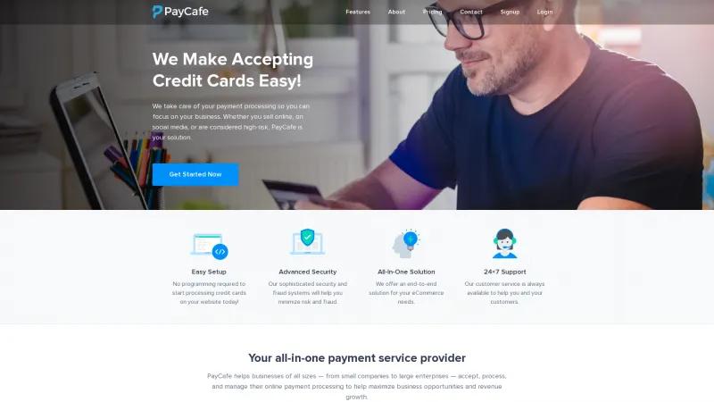 Homepage of PayCafe