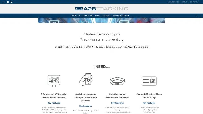 Homepage of A2B Tracking