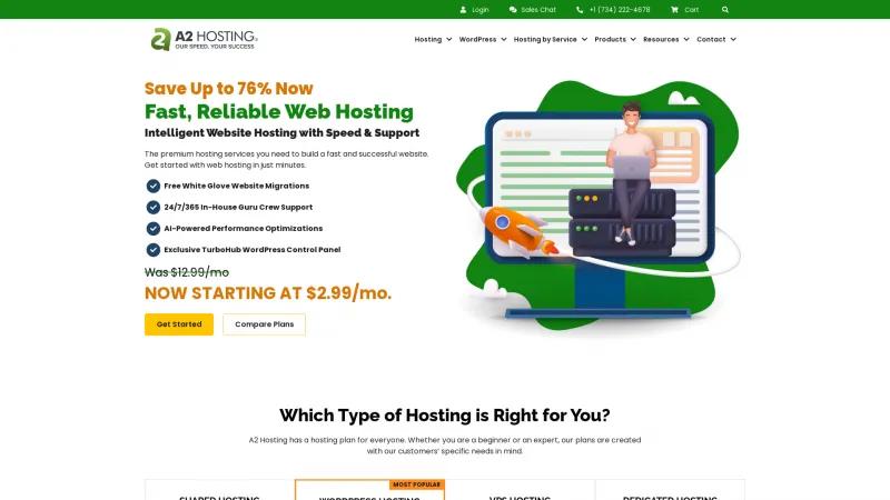 Homepage of A2 Hosting