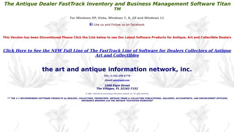 Homepage of Antique Dealer FastTrack Inventory