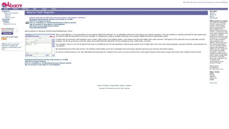 Homepage of Abacre Cash Register