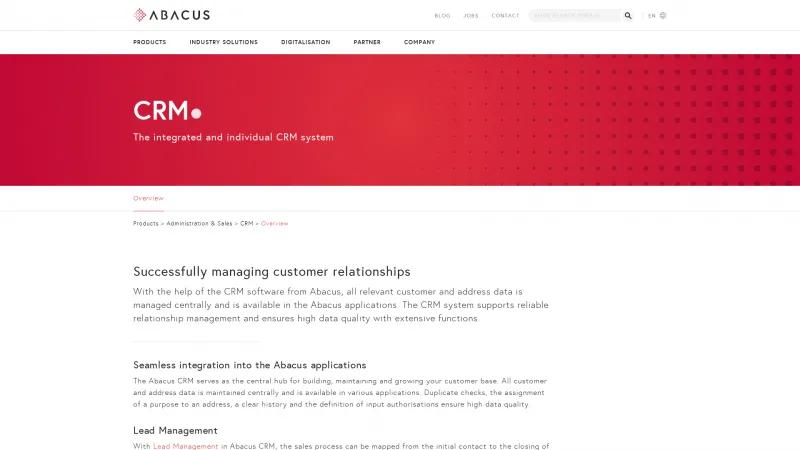 Homepage of Abacus CRM