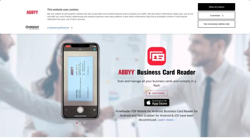 Homepage of ABBYY Business Card Reader