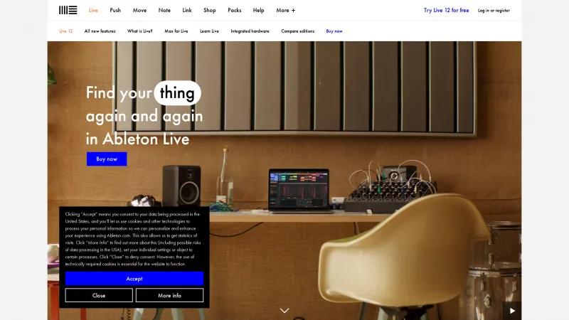 Homepage of Ableton Live