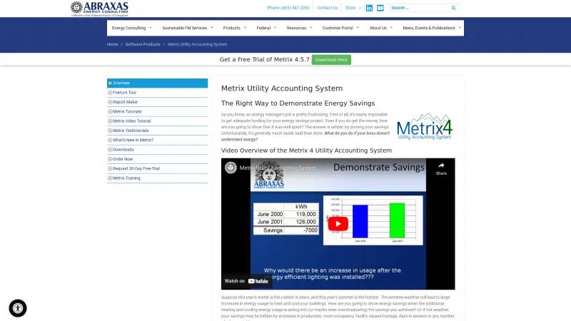 Homepage of Metrix Utility Accounting