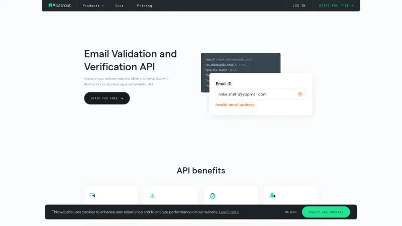 Homepage of Abstract Email Verification & Validation API