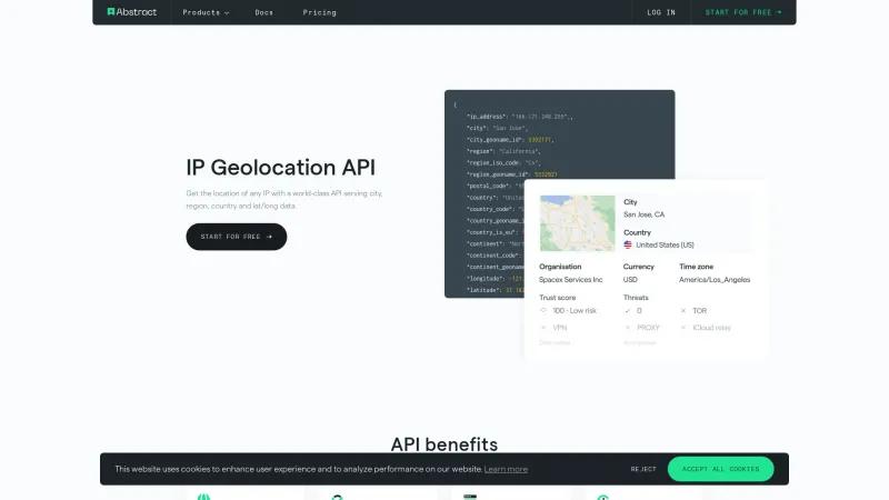 Homepage of Abstract IP Geolocation API