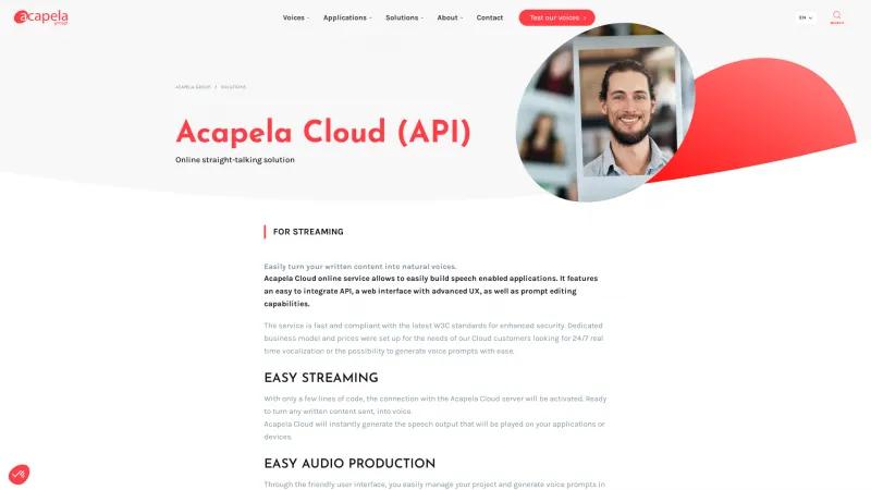 Homepage of Acapela Cloud