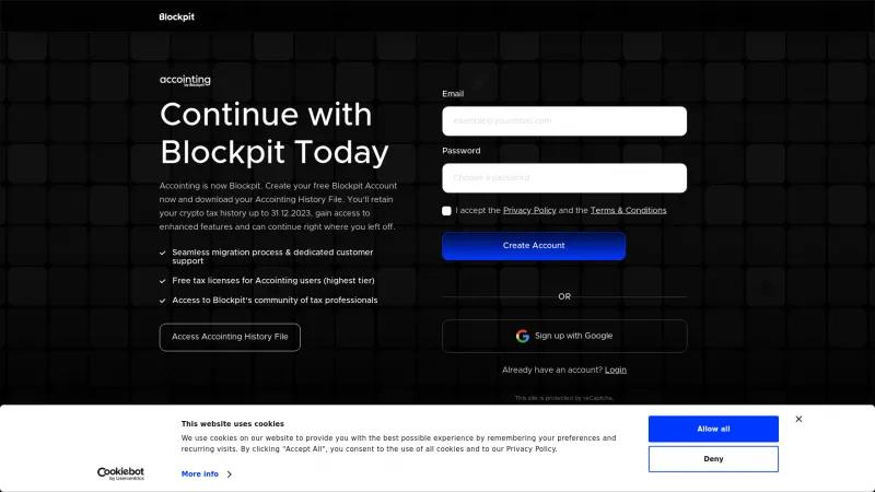 Homepage of Accointing by Glassnode