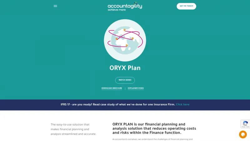 Homepage of Accountagility ORYX