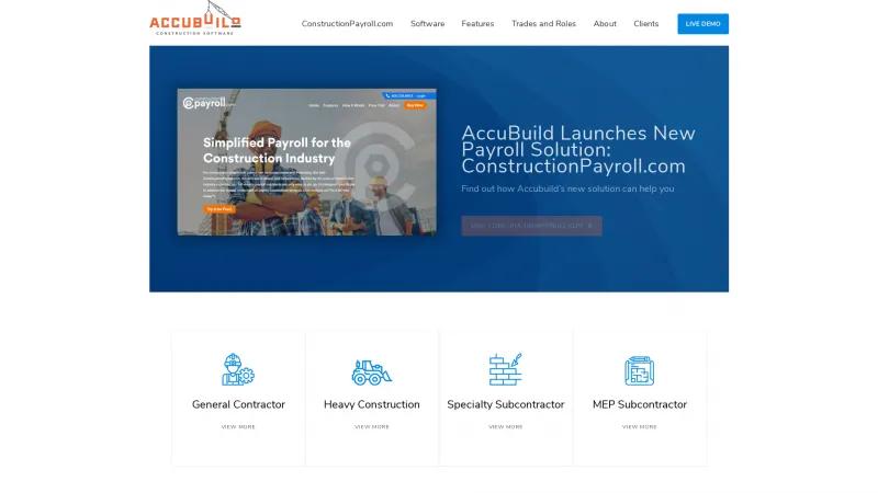 Homepage of AccuBuild