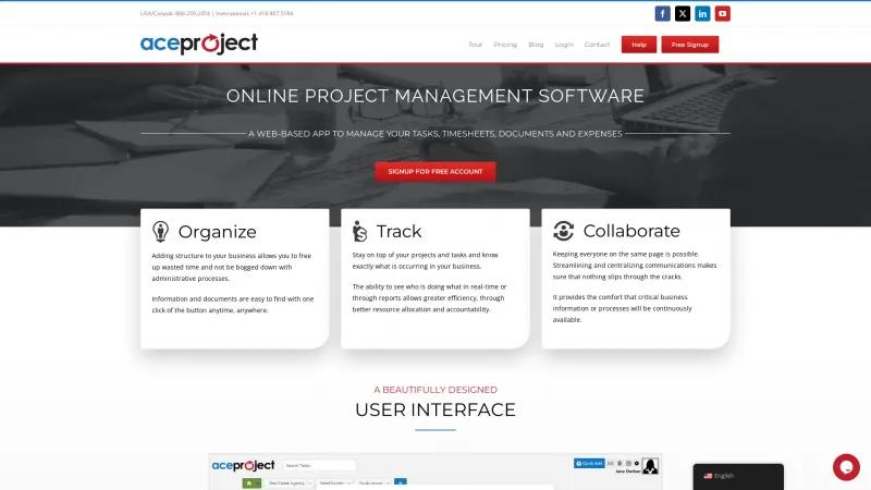 Homepage of AceProject