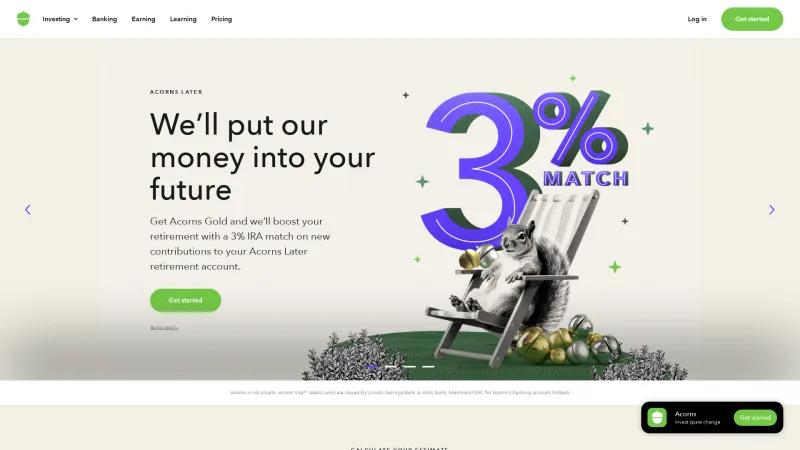 Homepage of Acorns