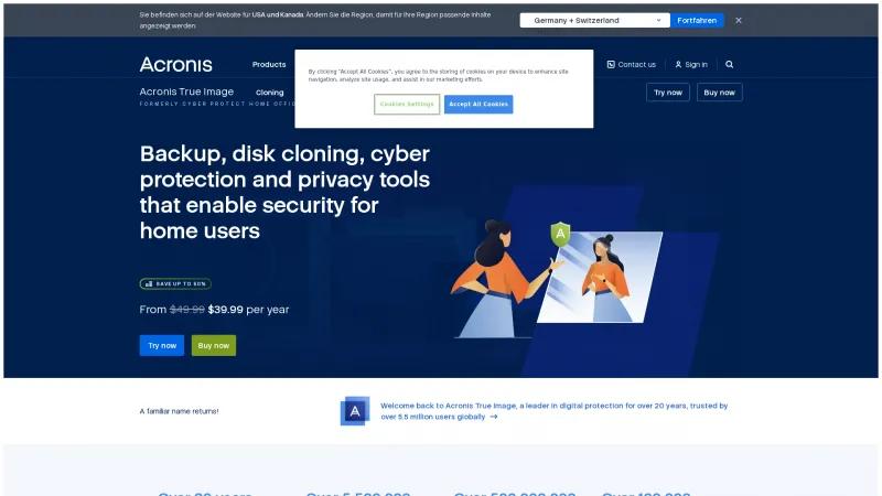 Homepage of Acronis Cyber Protect Home Office