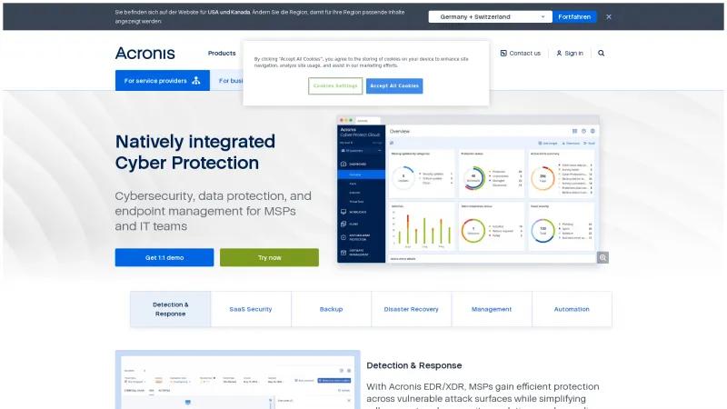 Homepage of Acronis Cyber Protect