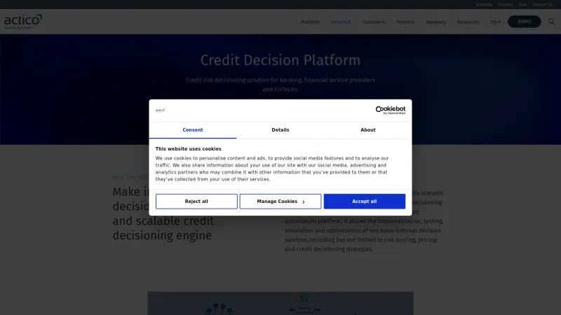 Homepage of ACTICO Credit Decision Platform