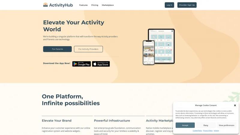 Homepage of ActivityHub