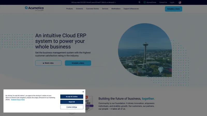 Homepage of Acumatica Cloud ERP