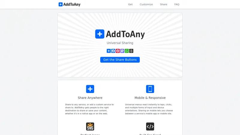 Homepage of AddToAny