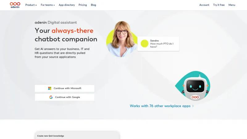 Homepage of adenin Digital Assistant