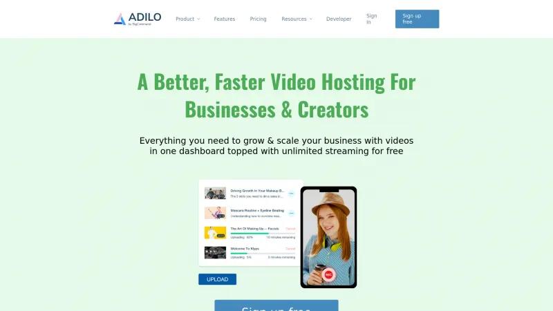 Homepage of Adilo