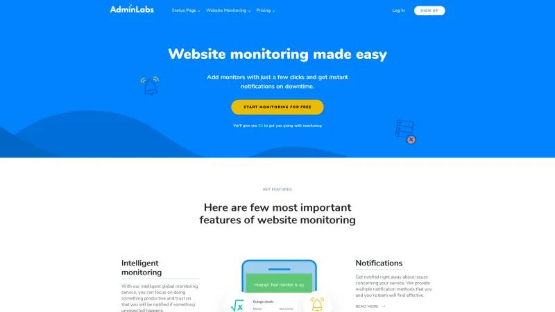 Homepage of Admin Labs' Website Monitoring