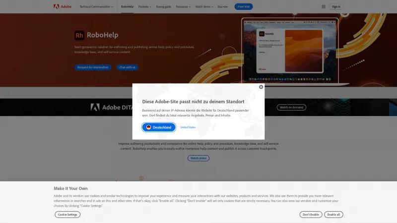 Homepage of Adobe RoboHelp