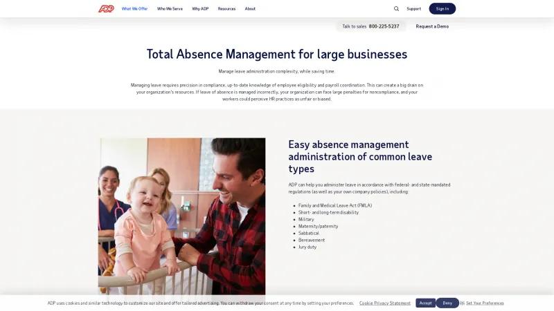 Homepage of ADP Total Absence Management