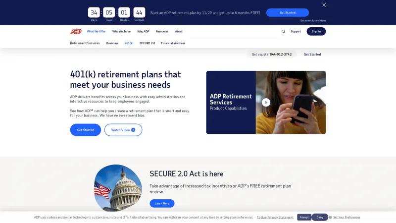 Homepage of ADP Retirement Services