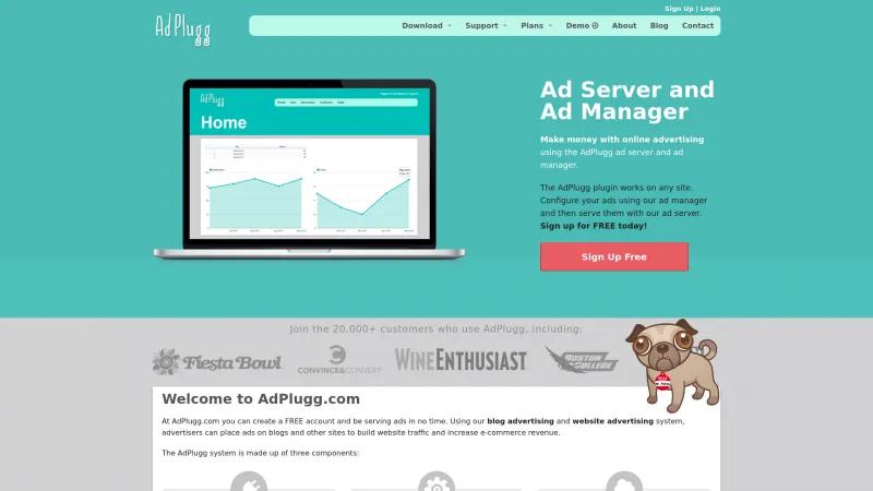 Homepage of AdPlugg