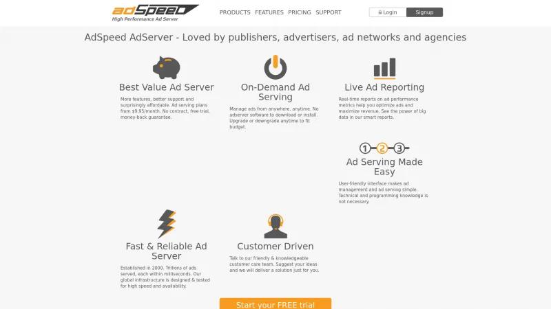 Homepage of AdSpeed AdServer