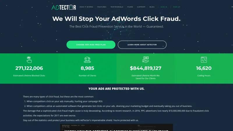 Homepage of AdTector