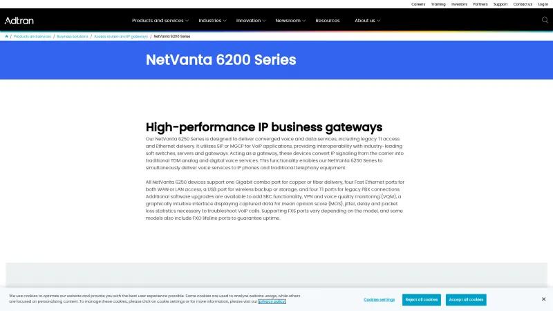 Homepage of Adtran NetVanta 6200 Series