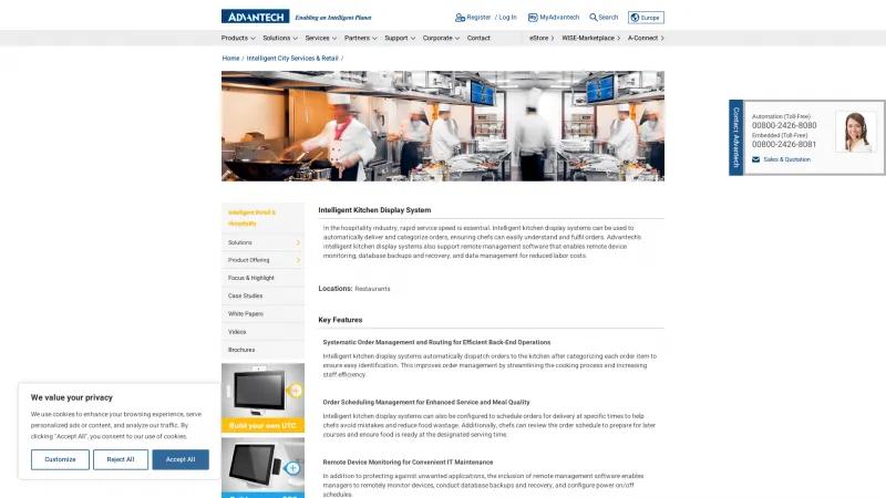 Homepage of Advantech Intelligent Kitchen Display System