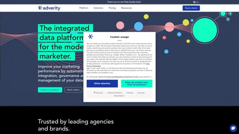 Homepage of Adverity