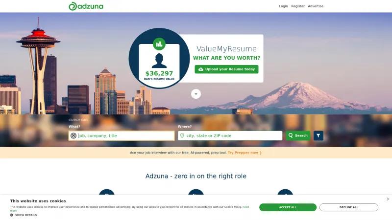 Homepage of Adzuna