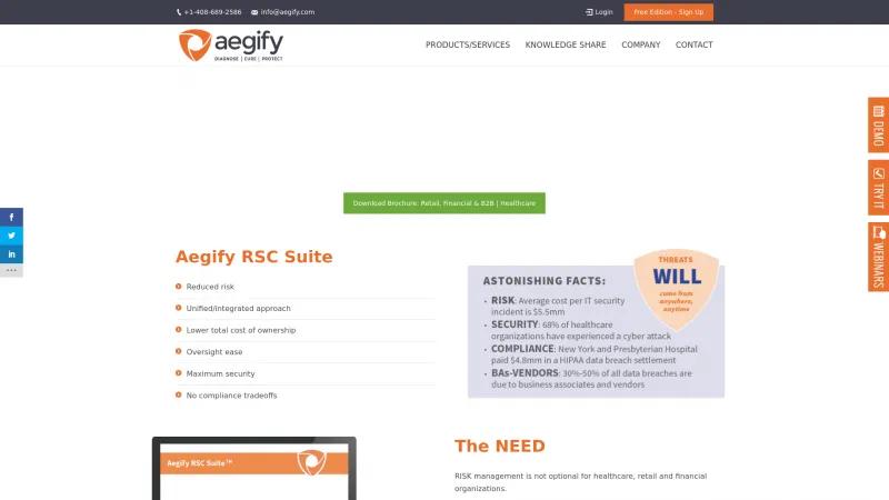 Aegify RSC Suite: The Ultimate Solution for Risk, Security, and Compliance Management in Healthcare, Retail, and Finance Homepage of Aegify RSC Suite