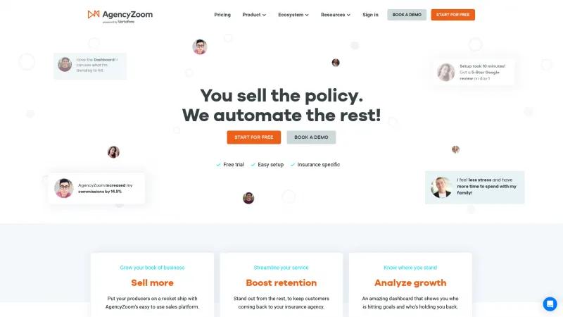 Homepage of AgencyZoom